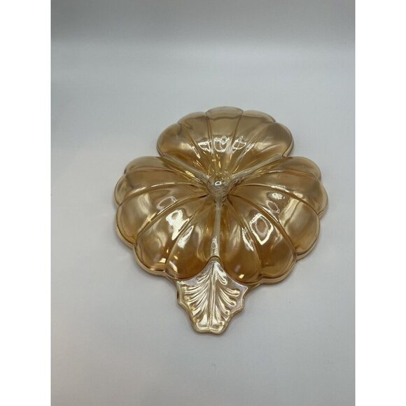 CARNIVAL Glass Marigold Clover Leaf Candy Nut Dish Iridescent Divided VINTAGE - Picture 5 of 7